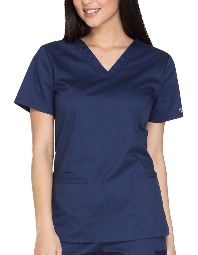 Cherokee Workwear Core Stretch Women's V-neck Basic Scrub Top - Navy