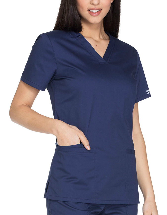 Cherokee Workwear Core Stretch Women's V-neck Basic Scrub Top - Navy