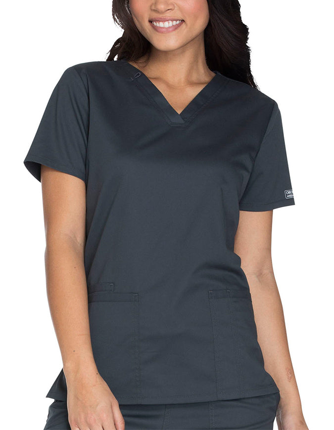 Cherokee Workwear Core Stretch Women's V-neck Basic Scrub Top - Pewter