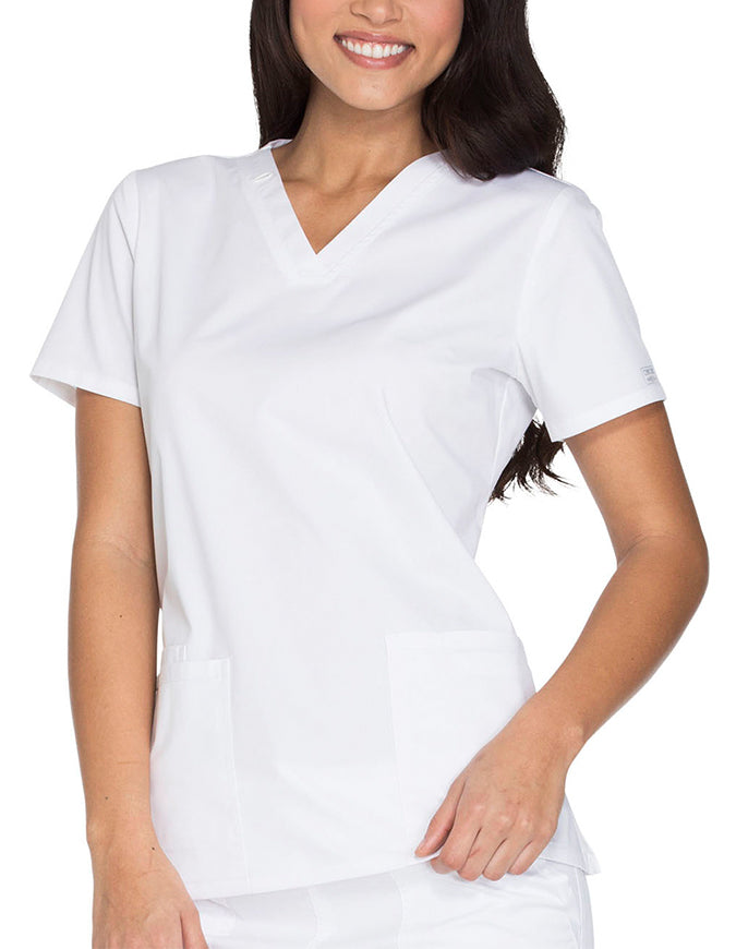 Cherokee Workwear Core Stretch Women's V-neck Basic Scrub Top - White