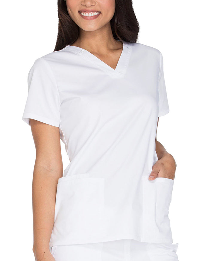 Cherokee Workwear Core Stretch Women's V-neck Basic Scrub Top - White