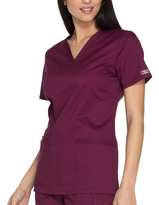 Cherokee Workwear Core Stretch Women's V-neck Basic Scrub Top - Wine