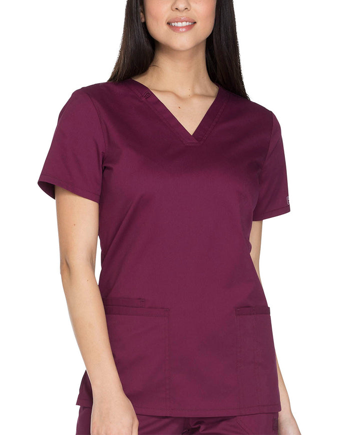 Cherokee Workwear Core Stretch Women's V-neck Basic Scrub Top - Wine