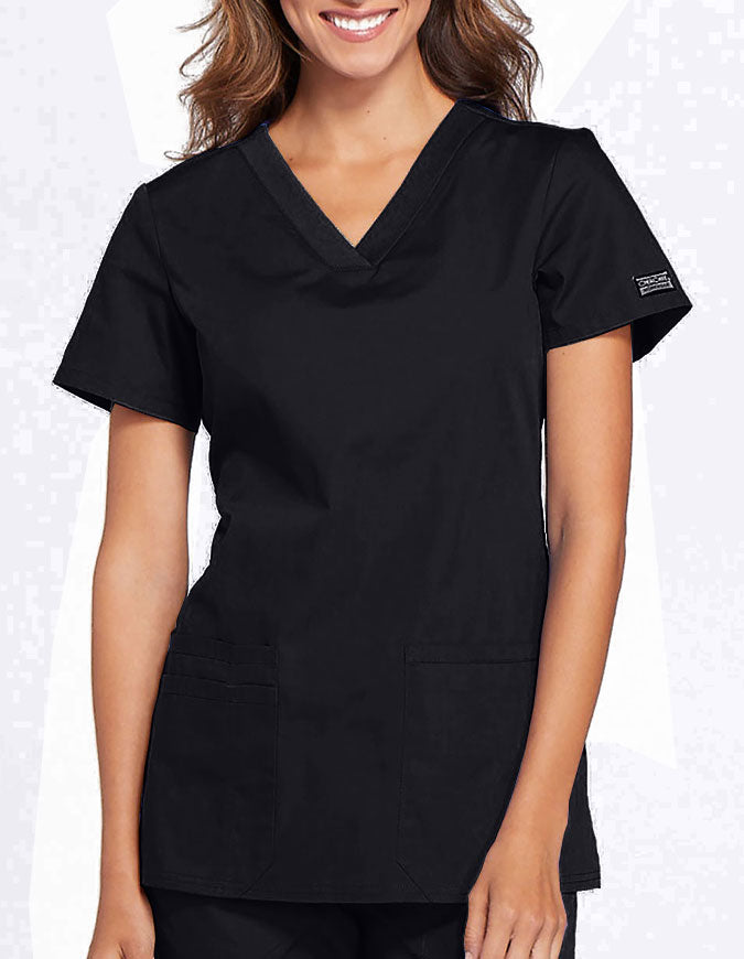 Cherokee Workwear Women's Contemporary Fit V-neck Top - Black