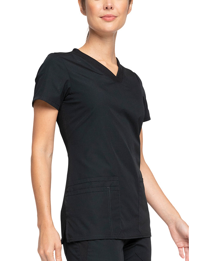 Cherokee Workwear Women's Contemporary Fit V-neck Top - Black