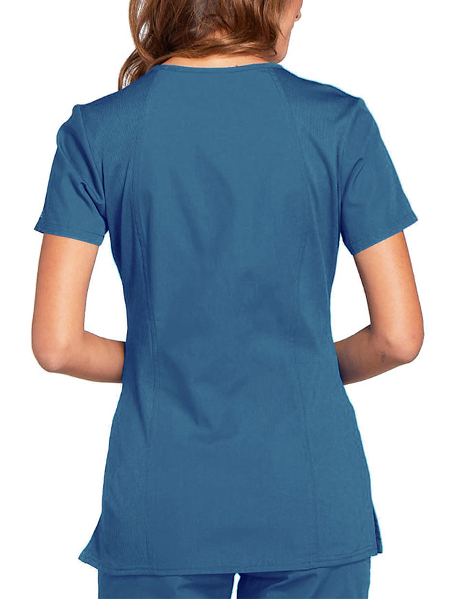 Cherokee Workwear Women's Contemporary Fit V-neck Top - Caribbean Blue