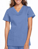 Cherokee Workwear Women's Contemporary Fit V-neck Top - Ceil Blue