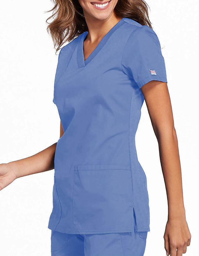 Cherokee Workwear Women's Contemporary Fit V-neck Top - Ceil Blue