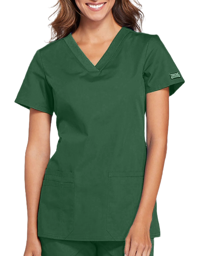 Cherokee Workwear Women's Contemporary Fit V-neck Top - Hunter Green