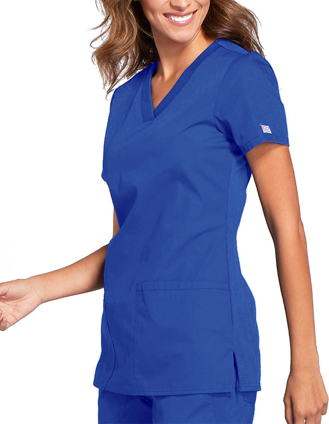 Cherokee Workwear Women's Contemporary Fit V-neck Top - Royal