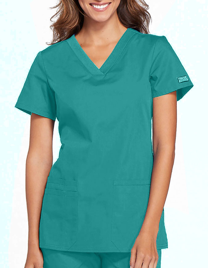 Cherokee Workwear Women's Contemporary Fit V-neck Top - Teal Blue