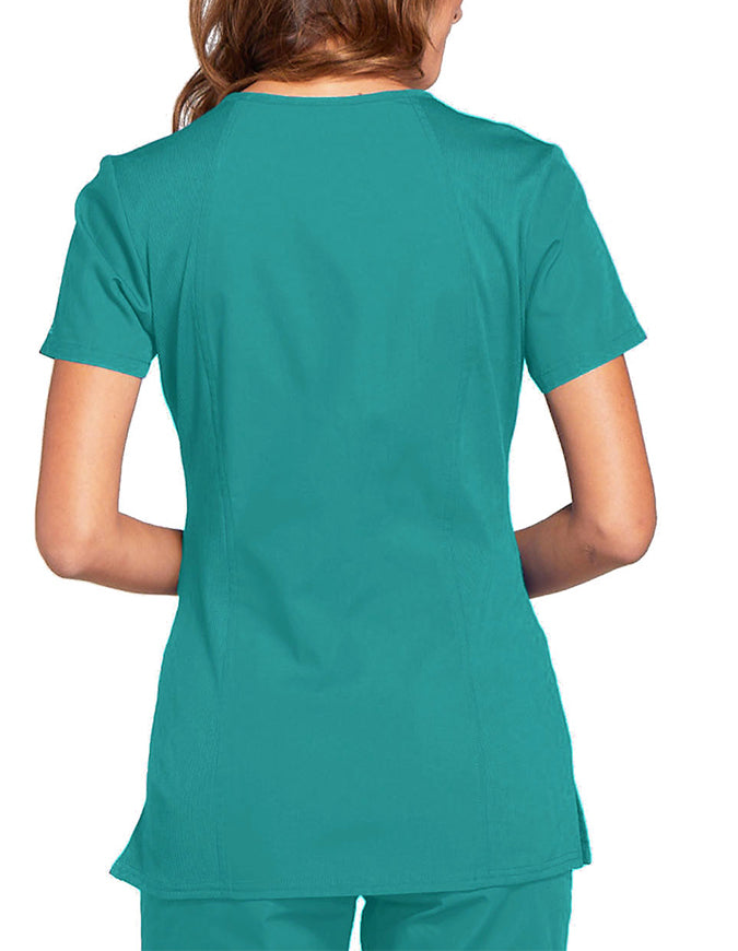 Cherokee Workwear Women's Contemporary Fit V-neck Top - Teal Blue