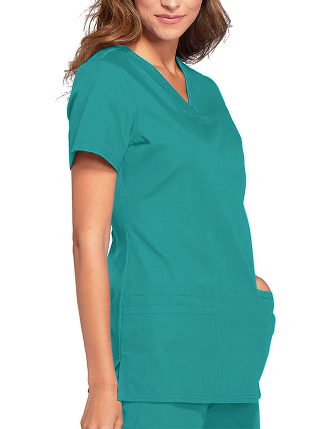 Cherokee Workwear Women's Contemporary Fit V-neck Top - Teal Blue