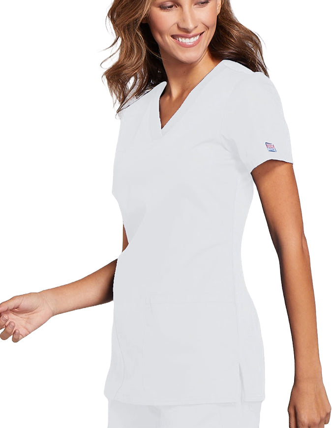 Cherokee Workwear Women's Contemporary Fit V-neck Top - White