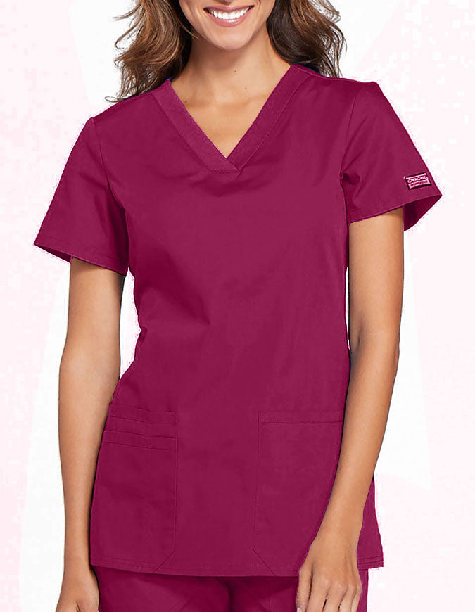 Cherokee Workwear Women's Contemporary Fit V-neck Top - Wine