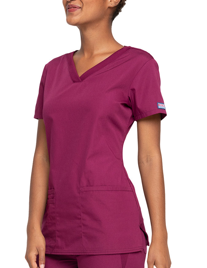 Cherokee Workwear Women's Contemporary Fit V-neck Top - Wine