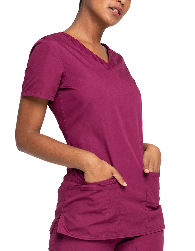 Cherokee Workwear Women's Contemporary Fit V-neck Top - Wine