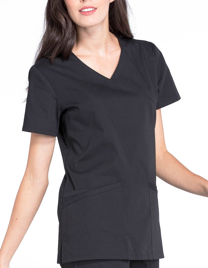 Cherokee Workwear Professionals Women's Mock Wrap Top Black