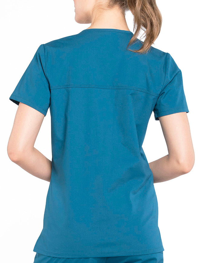 Cherokee Workwear Professionals Women's Mock Wrap Top Caribbean Blue