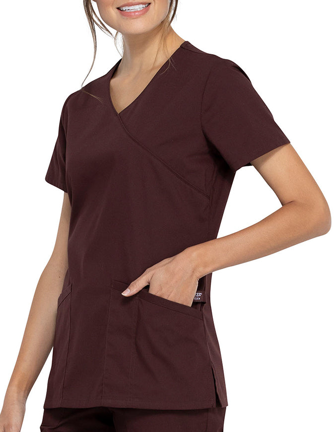 Cherokee Workwear Professionals Women's Mock Wrap Top Espresso