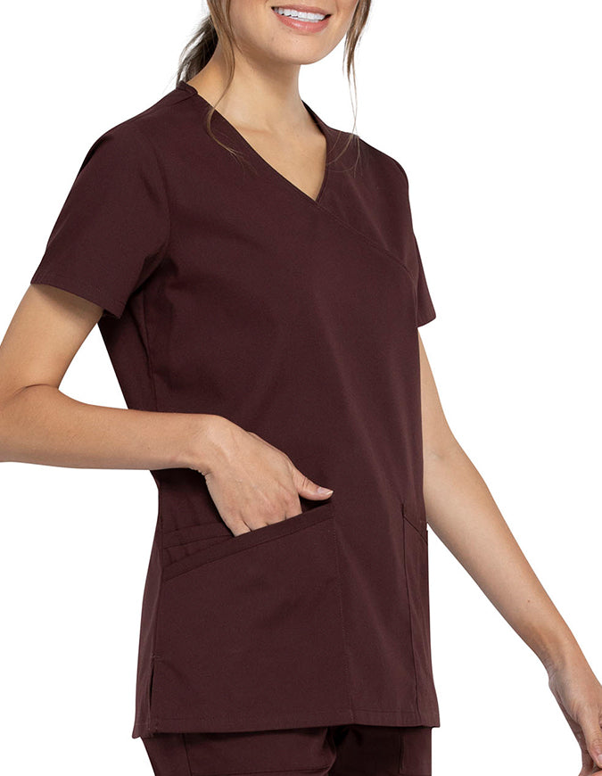 Cherokee Workwear Professionals Women's Mock Wrap Top Espresso