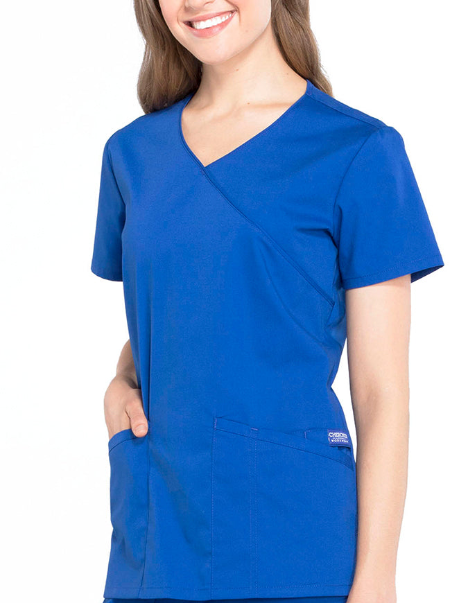 Cherokee Workwear Professionals Women's Mock Wrap Top Galaxy Blue