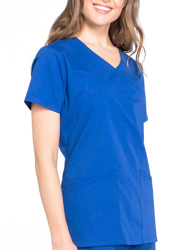 Cherokee Workwear Professionals Women's Mock Wrap Top Galaxy Blue