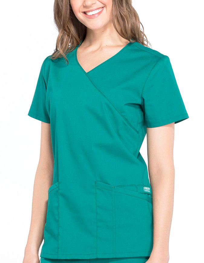 Cherokee Workwear Professionals Women's Mock Wrap Top Hunter Green