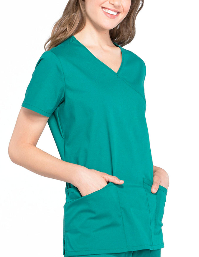 Cherokee Workwear Professionals Women's Mock Wrap Top Hunter Green