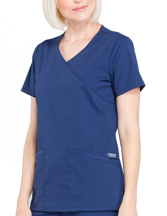 Cherokee Workwear Professionals Women's Mock Wrap Top Navy