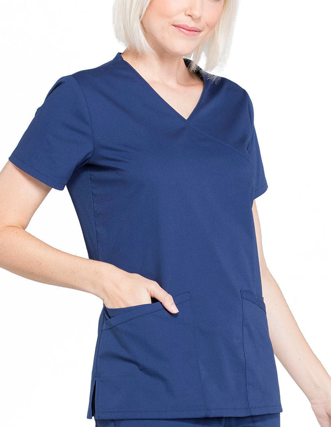 Cherokee Workwear Professionals Women's Mock Wrap Top Navy