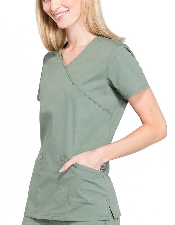 Cherokee Workwear Professionals Women's Mock Wrap Top Olive