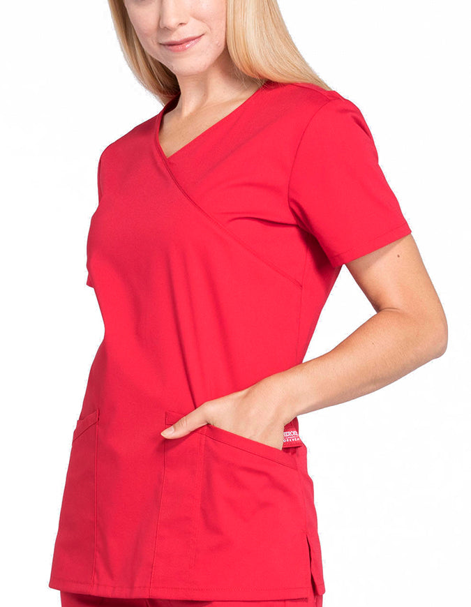 Cherokee Workwear Professionals Women's Mock Wrap Top Red