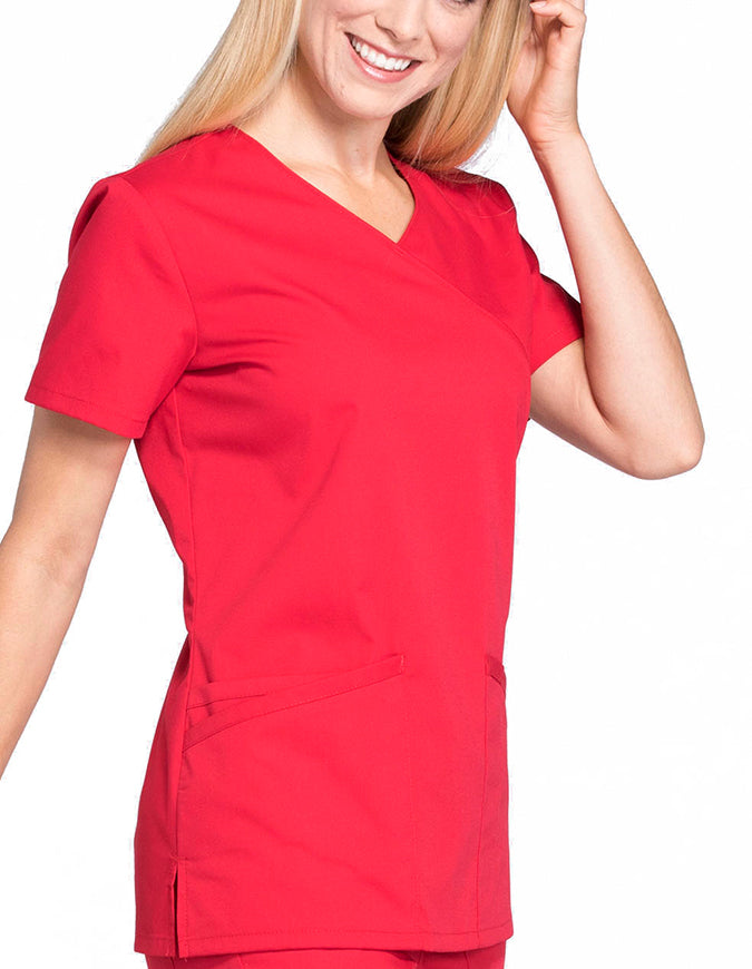 Cherokee Workwear Professionals Women's Mock Wrap Top Red