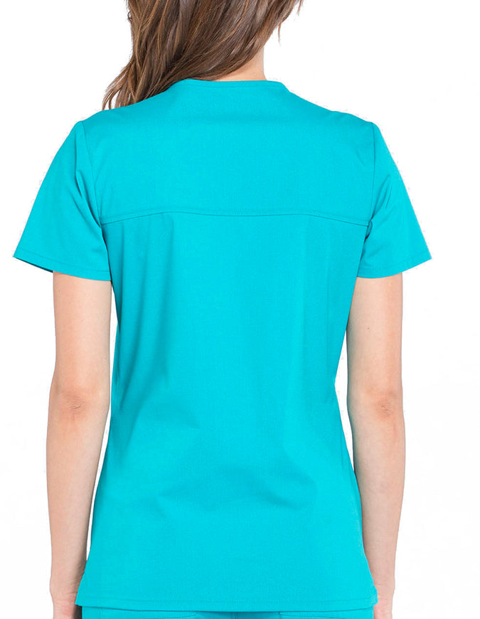 Cherokee Workwear Professionals Women's Mock Wrap Top Teal Blue