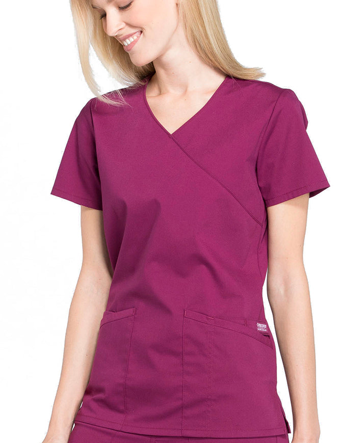 Cherokee Workwear Professionals Women's Mock Wrap Top Wine