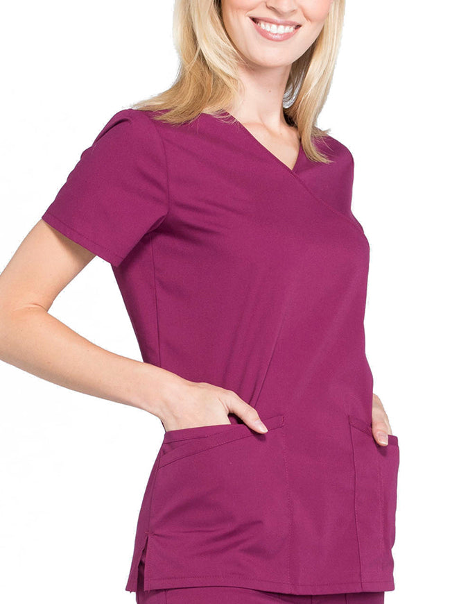 Cherokee Workwear Professionals Women's Mock Wrap Top Wine