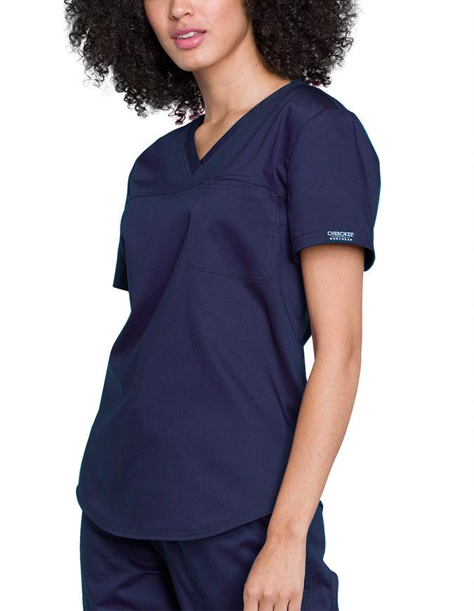 Cherokee Workwear Revolution Women's V-Neck O.R. Top Navy