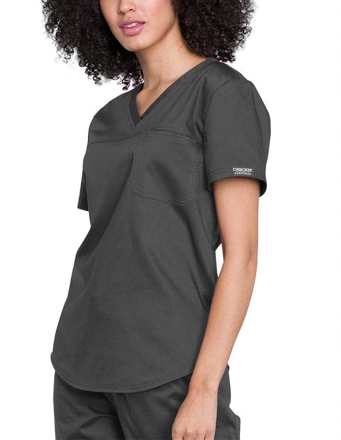 Cherokee Workwear Revolution Women's V-Neck O.R. Top Pewter