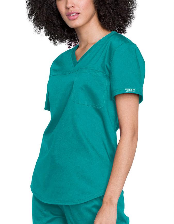 Cherokee Workwear Revolution Women's V-Neck O.R. Top Teal Blue