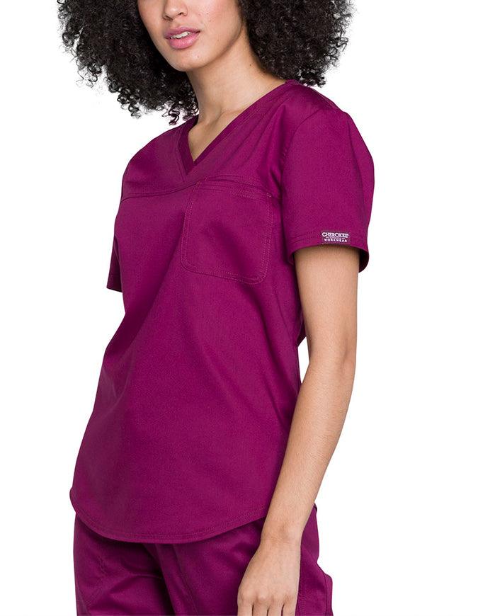 Cherokee Workwear Revolution Women's V-Neck O.R. Top wine