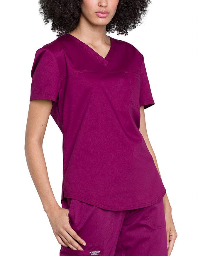 Cherokee Workwear Revolution Women's V-Neck O.R. Top wine