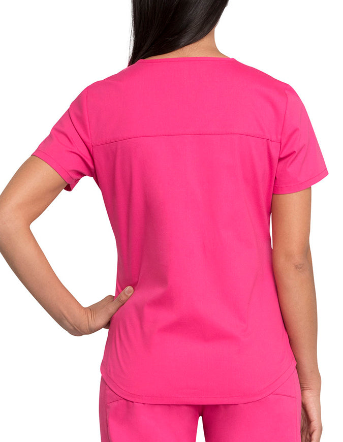 Cherokee Workwear Professionals V-neck Solid Top - Electric Pink