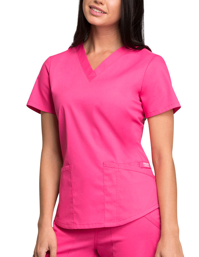 Cherokee Workwear Professionals V-neck Solid Top - Electric Pink