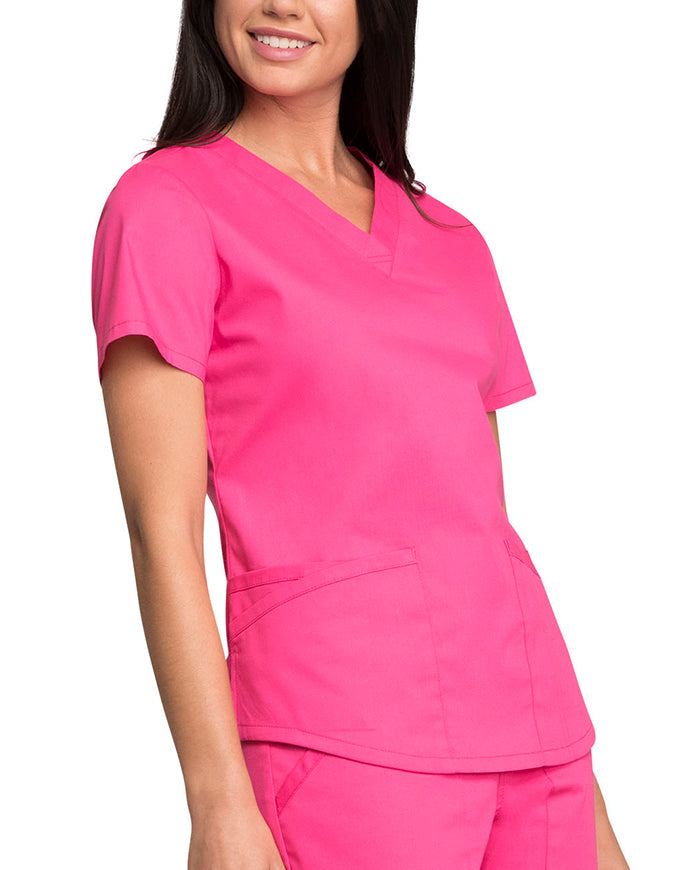 Cherokee Workwear Professionals V-neck Solid Top - Electric Pink