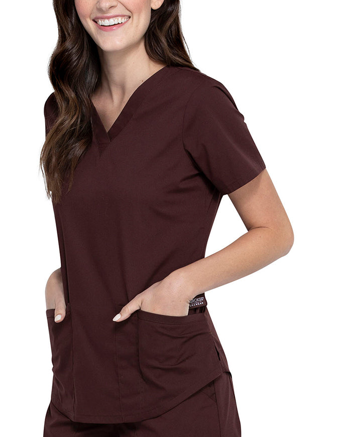 Cherokee Workwear Professionals V-neck Solid Top - Espresso