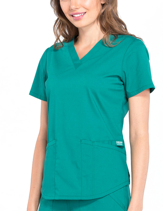 Cherokee Workwear Professionals V-neck Solid Top - Hunter Green