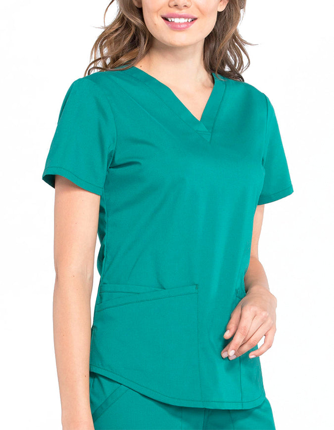 Cherokee Workwear Professionals V-neck Solid Top - Hunter Green