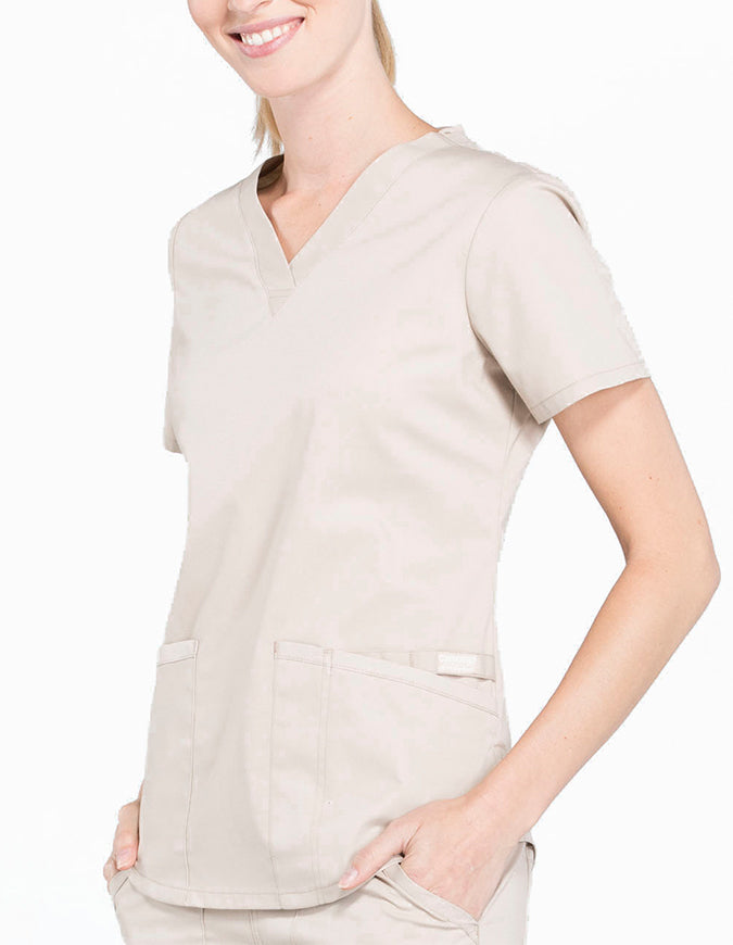 Cherokee Workwear Professionals V-neck Solid Top - Khaki