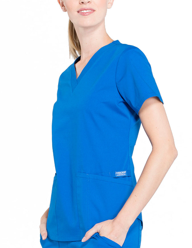 Cherokee Workwear Professionals V-neck Solid Top - Royal